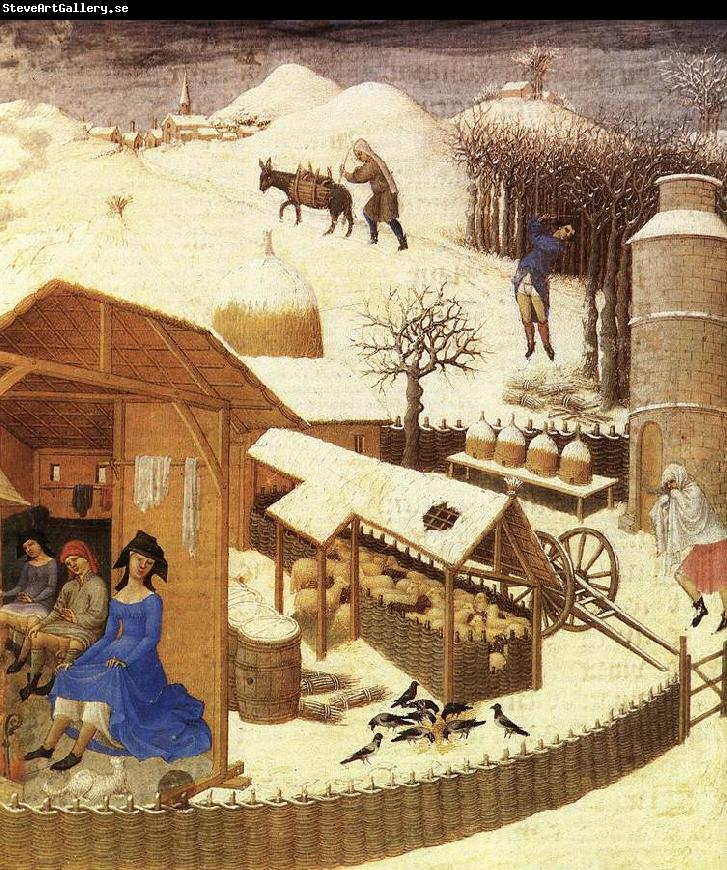 LIMBOURG brothers Les trs riches heures du Duc de Berry: Fevrier (February), detail g